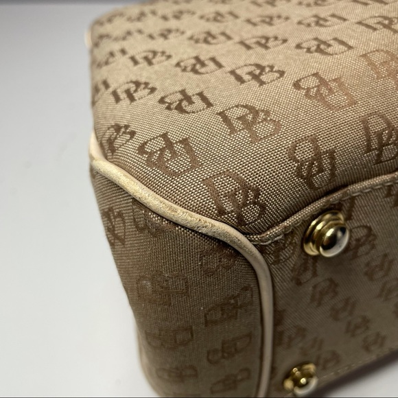 Dooney & Bourke Buckle Satchel Tote Bag Purse ID Card DB Signature Leather Trim - Picture 13 of 13